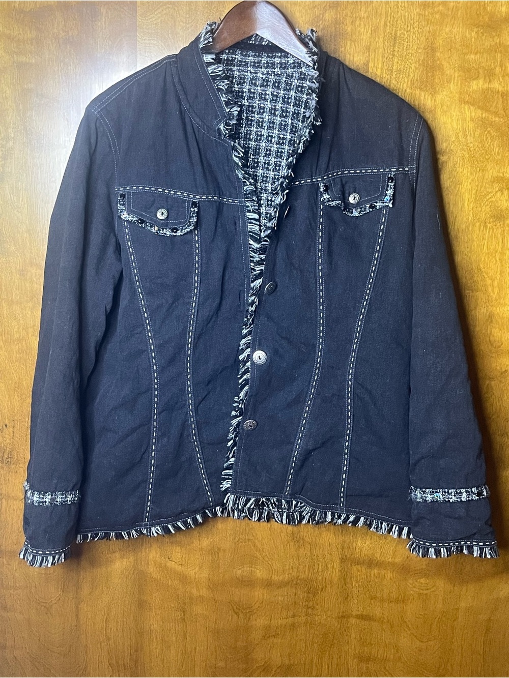 Reversible Black Embellished Jacket | Boutique Style | Beaded Trim | No Size Tag